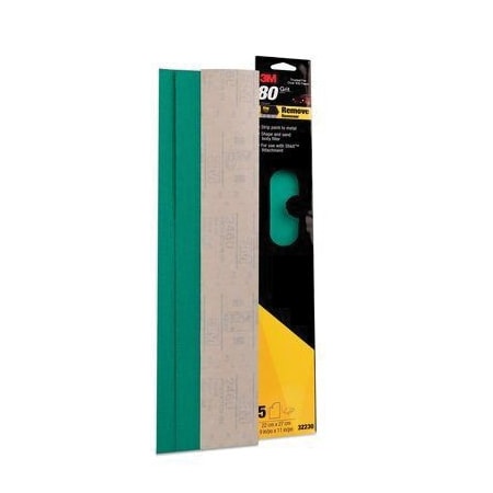3M 3M Green Corps File Sheet, 32230, 2-3/4 in x 16-1/2, 80 grit, 5PK 7000120009
